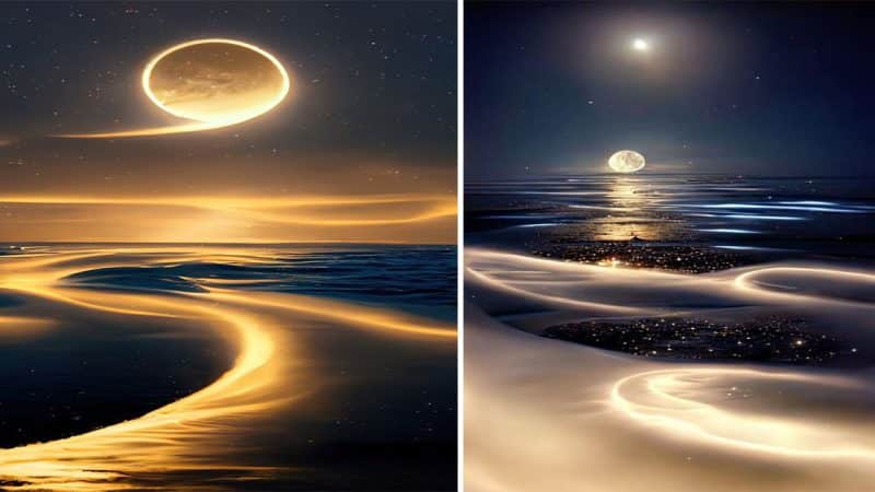 Golden Sea and Moon A Mesmerizing Combination of Nature’s Beauty