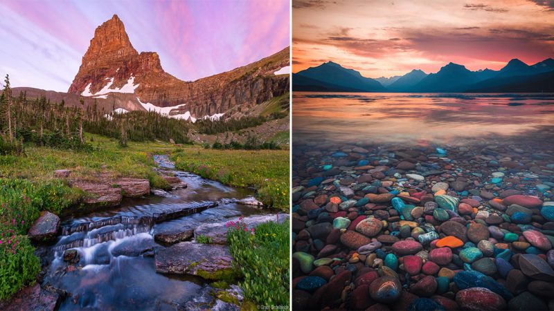 Colorful rocks at the base of Clements Mountain in Glacier National Park.